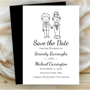 Cartoon Bride Groom  Wedding Save The Date Wedding Invitation