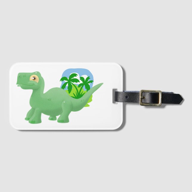 Cartoon Brontosaurus Luggage Tag (Front Horizontal)