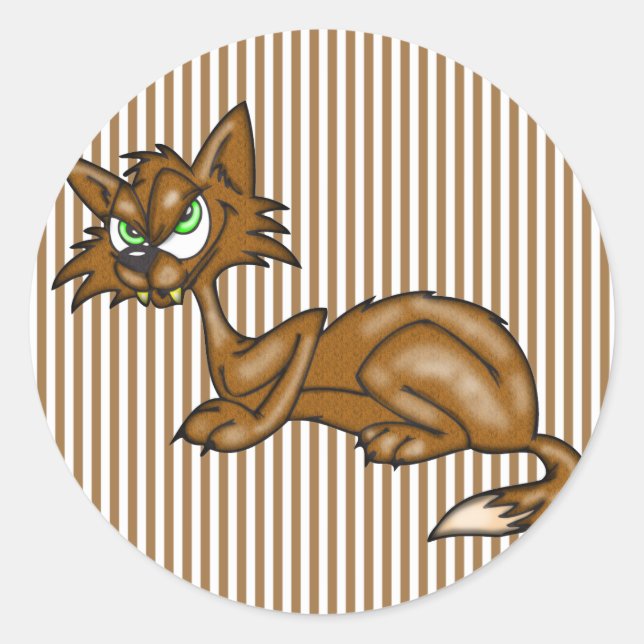 Cartoon Brown Alley Cat Classic Round Sticker (Front)