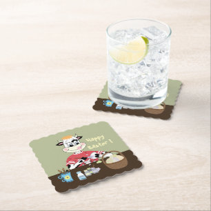 Cartoon brown and green Easter paper coasters