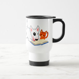 Cartoon Bullie and Kitty with Book Commuter Mug