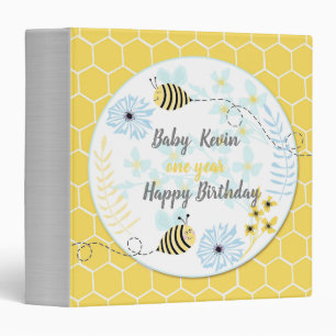 Cartoon bumblebees on a background of blue, yellow binder