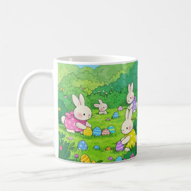 Cartoon Bunnies Easter Eggs Coffee Mug (Left)