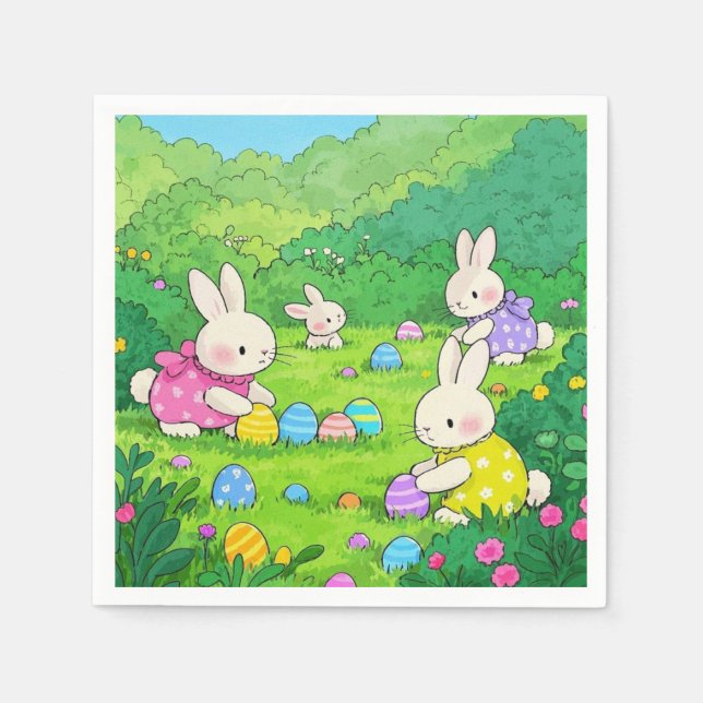 Cartoon Bunnies Easter Eggs Napkin (Front)