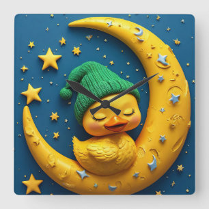 Cartoon bunny and moon square wall clock