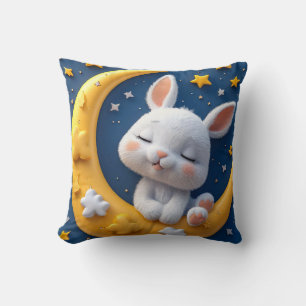 Cartoon bunny and moon throw pillow