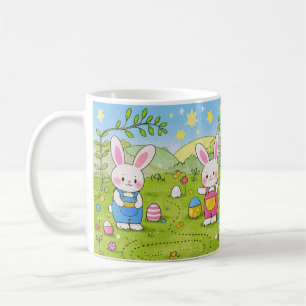 Cartoon bunny holding a carrot coffee mug