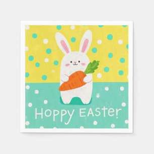 Cartoon bunny holding a carrot, polka dots  napkin