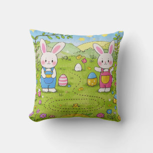 Cartoon bunny holding a carrot throw pillow