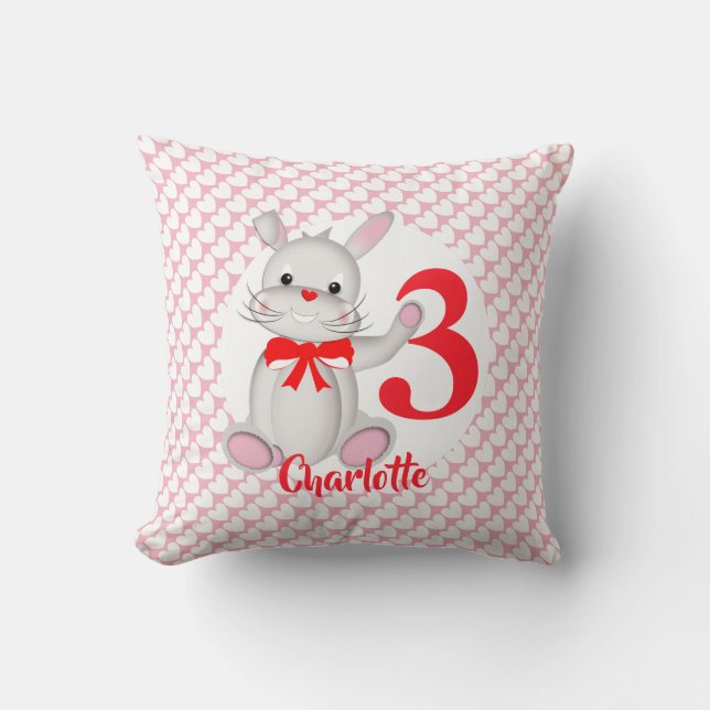 Cartoon Bunny Rabbit Pink Throw Pillow (Front)