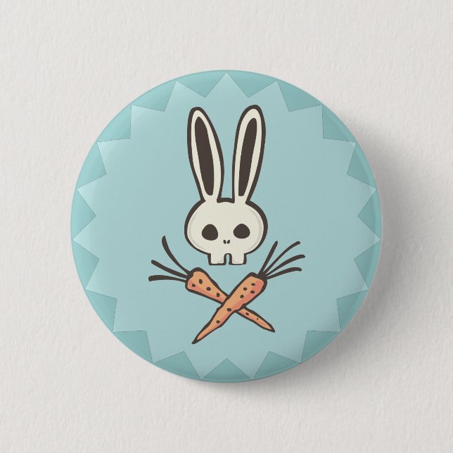Cartoon Bunny Skull and Crossbones Button (Front)