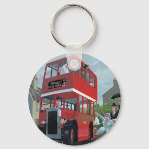 cartoon bus stop queue keychain