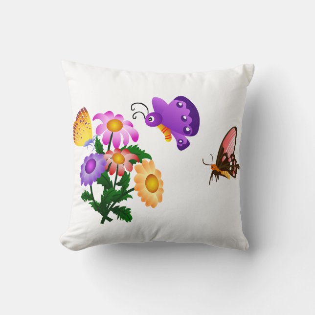 Cartoon Butterfly and Flowers American MoJo Throw Pillow (Front)