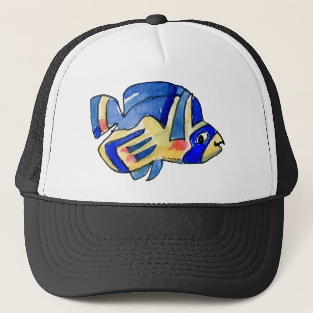 Cartoon Butterfly Blue Fish Trucker Hat (Front)