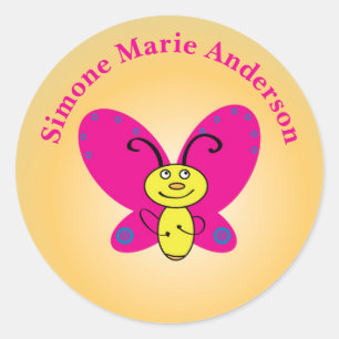 Cartoon Butterfly Funny Face Personalized Classic Round Sticker