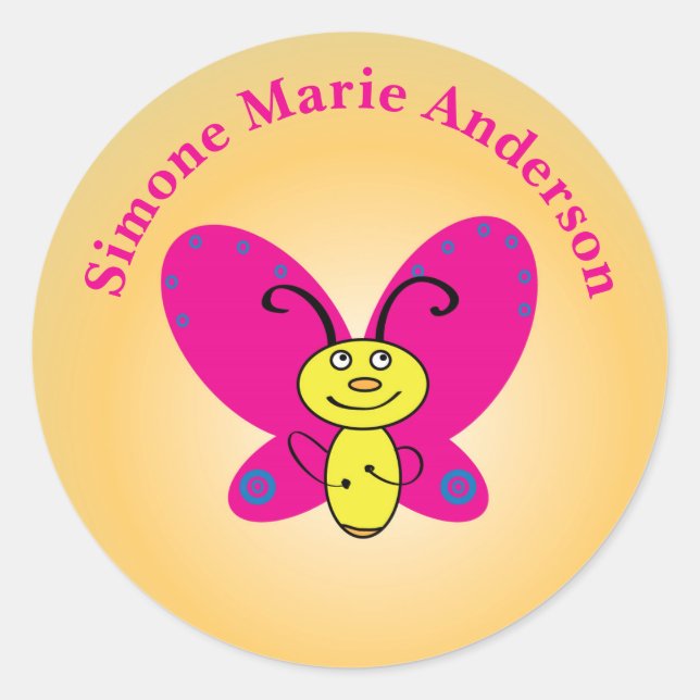 Cartoon Butterfly Funny Face Personalized Classic Round Sticker (Front)