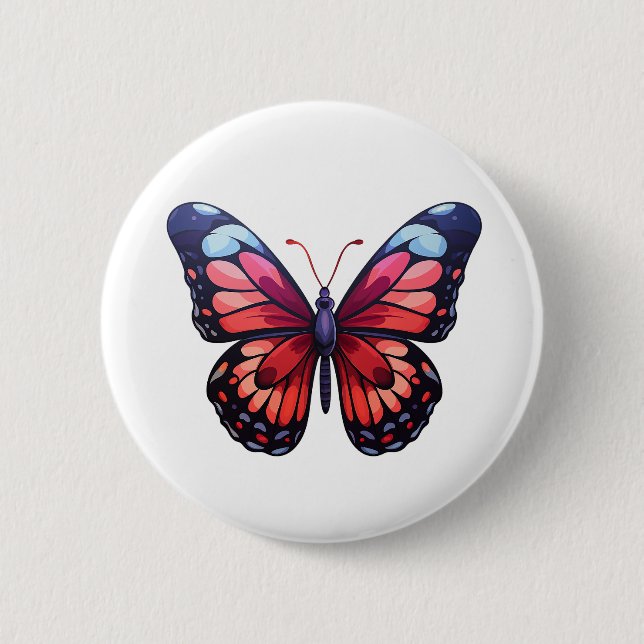 Cartoon butterfly illustration 2 inch round button (Front)