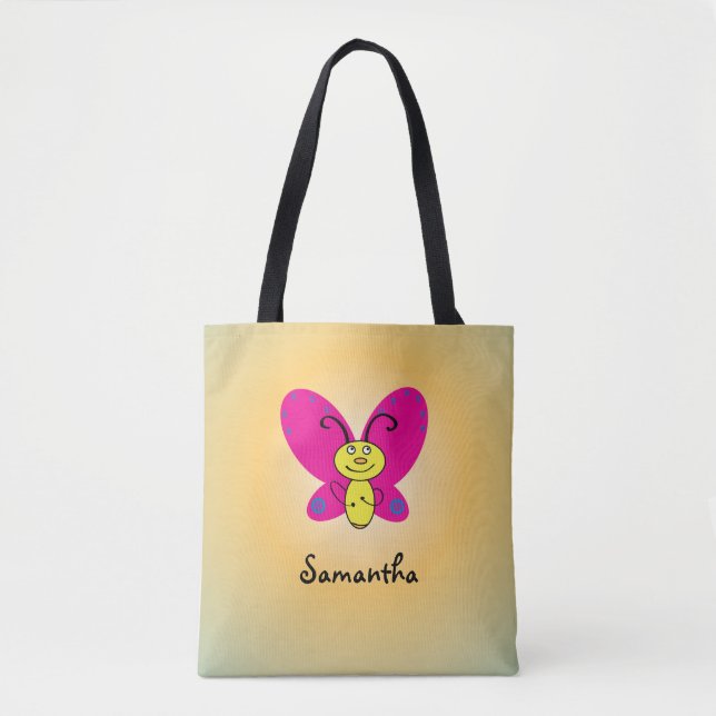Cartoon Butterfly with Name Tote Bag (Front)