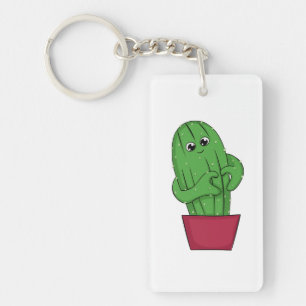 Cartoon Cactus making Heart Sign with Hands Keychain