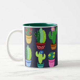Cartoon Cactus Pattern Two-Tone Coffee Mug