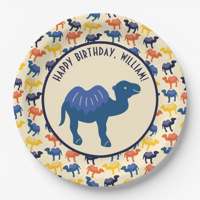 Cartoon Camel Birthday Party Personalized Paper Plate (Front)