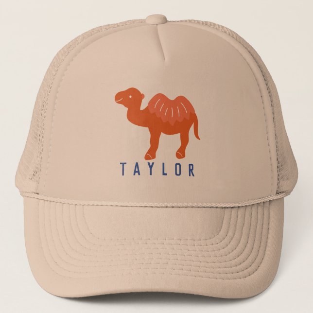 Cartoon Camel Orange Bactrian 2 Humps Personalized Trucker Hat (Front)
