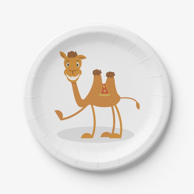 Cartoon Camel Smiling Desert Animal Character Paper Plate (Front)