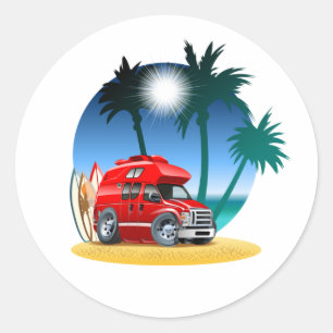 Cartoon Camper Classic Round Sticker