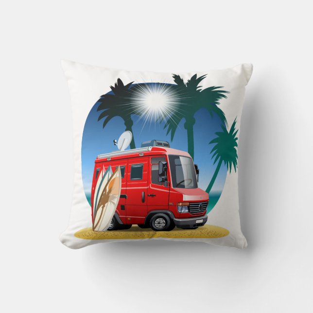 Cartoon Camper Throw Pillow (Front)