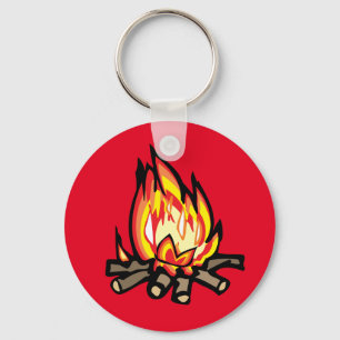 Cartoon Campfire fire burning oranges yellows Keyc Keychain