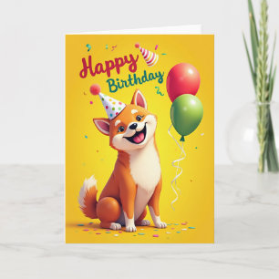 Cartoon Canine Party Hat Card