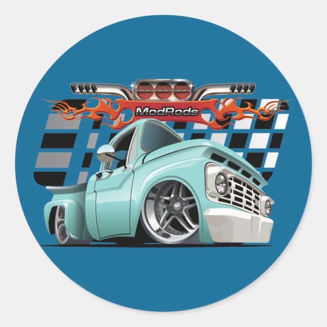 Cartoon car classic round sticker (Front)