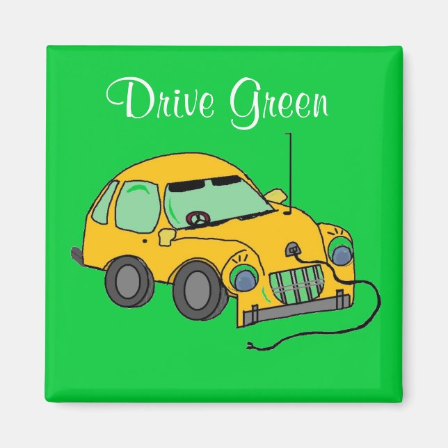Cartoon Car Drive Green Magnet (Front)