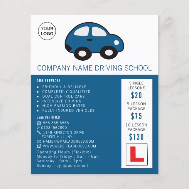 Cartoon Car, Driving School, Instructor Advert Flyer (Front)