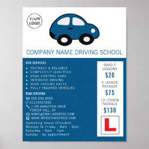 Cartoon Car, Driving School, Instructor Advert Poster
