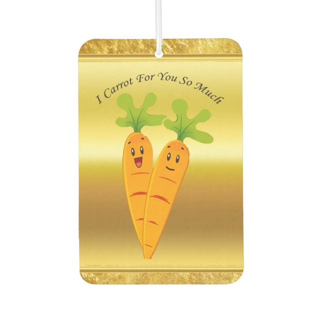 Cartoon carrots with big eyes and a smile to go car air freshener (Front)