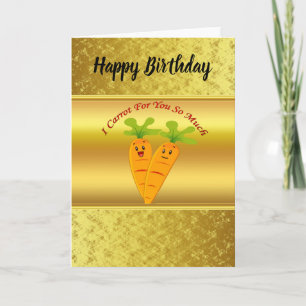 Cartoon carrots with big eyes and a smile to go card