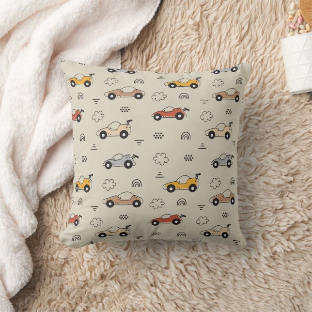 Cartoon Cars Boys Nursery Pattern Throw Pillow (Blanket)