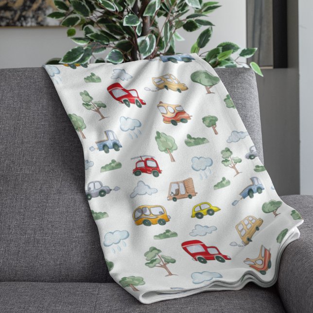 Cartoon Cars With Vehicles Seamless Pattern Fleece Blanket (Cartoon Cars With Vehicles Seamless Pattern Fleece)