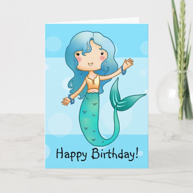 Cartoon Carte d'anniversaire de sirène joyeuse (Devant)