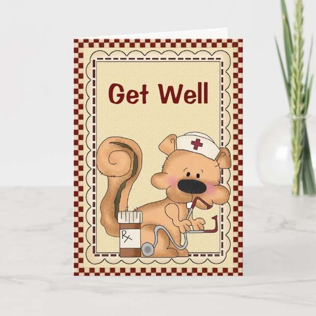 Cartoon Cartoon Squirrel Get Well Card (Front)
