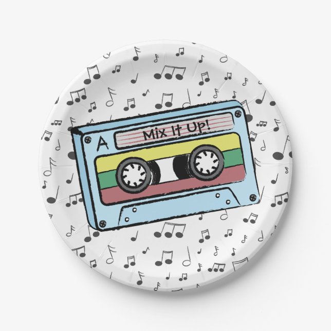 Cartoon Cassette Tape & Music Notes (Mix It Up) Paper Plate (Front)