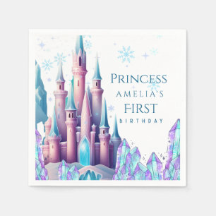  Cartoon Castle Frozen Kingdom 1st Birthday Paper Napkin