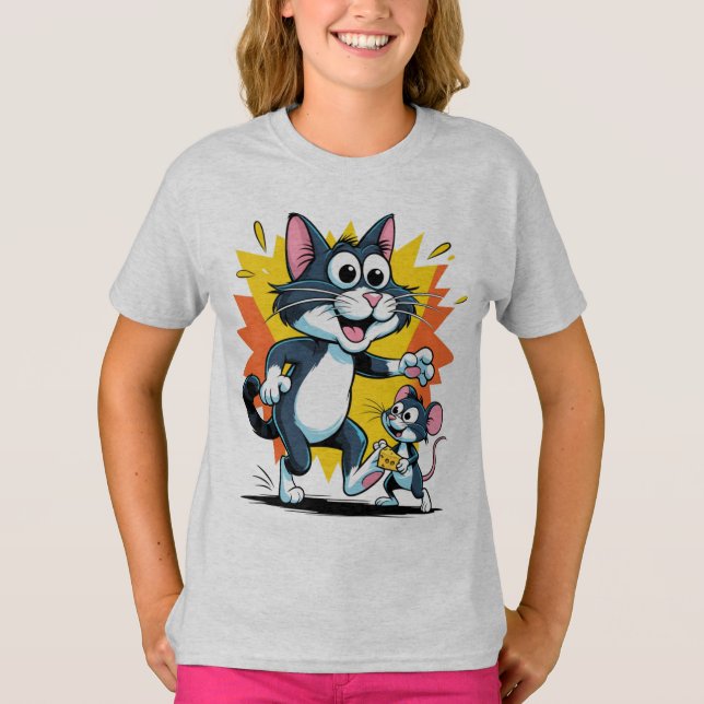 Cartoon Cat and Mouse Chase T-Shirt (Front)