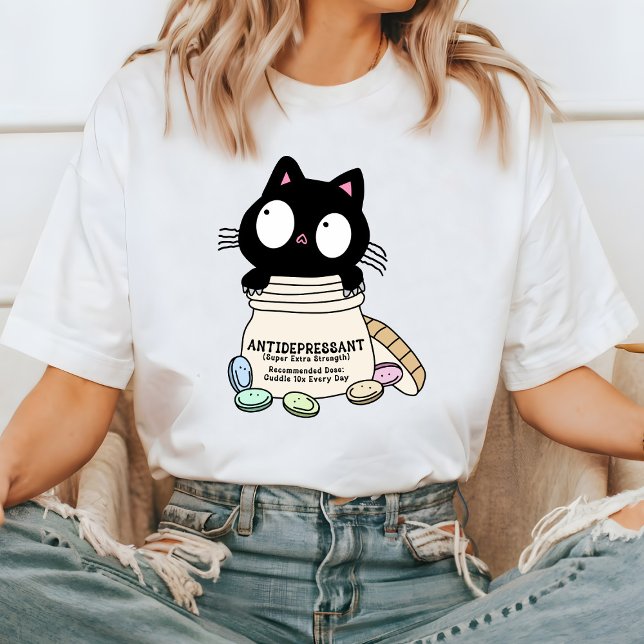 Cartoon Cat Antidepressant T-Shirt, Cat Lover T-Shirt (Creator Uploaded)