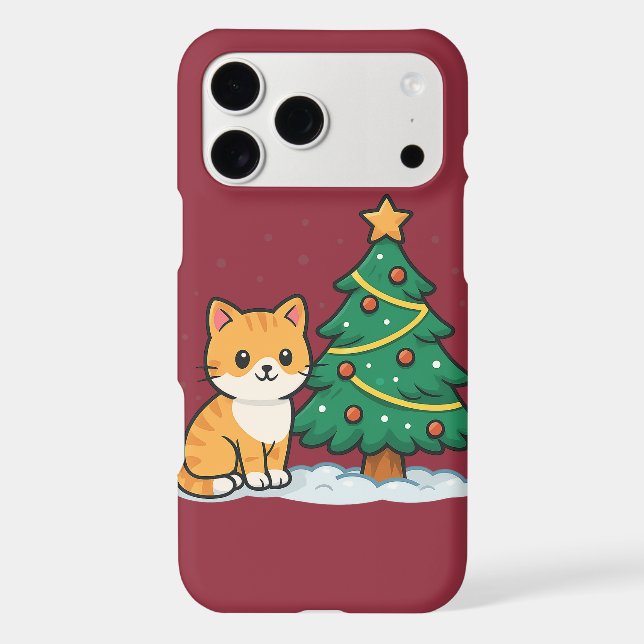 Cartoon Cat by Christmas Tree Snowy Sticker (Back)