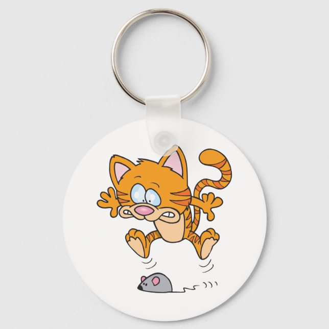 Cartoon Cat Chasing Mouse Funny Cute Animal Keychain (Front)