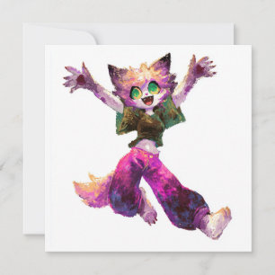 Cartoon Cat Dance Party Theme Invitation