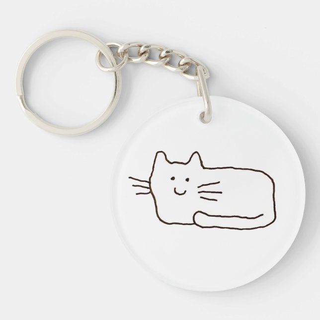 Cartoon Cat Doodle Line Drawing  Keychain (Front)