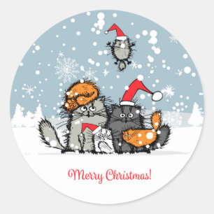 Cartoon Cat Family Classic Round Sticker